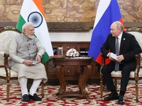 Russian President Vladimir Putin and Indian Prime Minister Narendra Modi attend a meeting on the sidelines of the Shanghai Cooperation Organisation summit in Bishkek, Kyrgyzstan, August 31, 2026. Sputnik/Pyotr Kovalyov/Pool via REUTERS ATTENTION EDIT