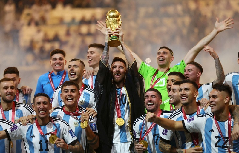 FILE PHOTO: Soccer Football - FIFA World Cup 2026 - Round of 16 - Argentina v Egypt - Atlanta Stadium, Atlanta, Georgia, U.S. - July 7, 2026 Argentina's Lionel Messi is thrown in the air in celebration by teammates after the match as Argentina qualify for the quarter finals of the World Cup IMAGN IMAGES via Reuters/Brett Davis/File Photo