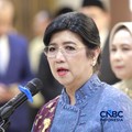 Destry Damayanti usai pengambilan sumpah jabatan sebagai Gubernur Bank Indonesia periode 2026-2031 di Mahkamah Agung RI, Jakarta, Rabu (2/9/2026). (CNBC Indonesia/Muhammad Sabki)