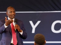 Kenya's President William Ruto gestures as he speaks during the launch of the 'National Conversation Beyond 2030' at the KICC, Nairobi, Kenya, August 12, 2026. REUTERS/Monicah Mwangi