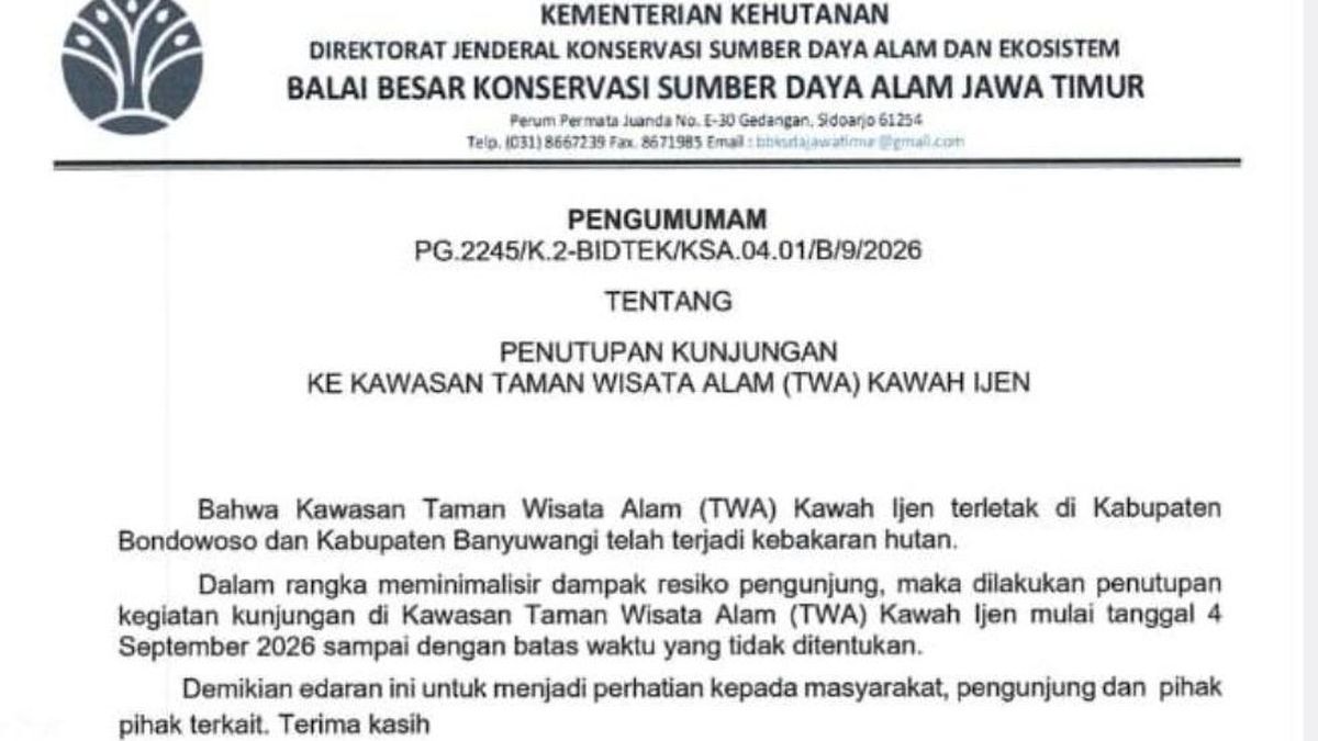 Karhutla, Pendakian ke Taman Wisata Alam Kawah Ijen Ditutup Total!