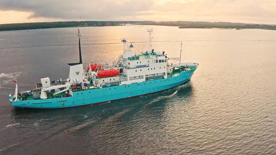 A screengrab from an archive video shot in July 2022 shows Professor Molchanov, a Russian ship afloat in Arkhangelsk, Russia, which, according to officials, was seized by Norway in the Arctic. Alexander Ermolin/Handout via REUTERS    THIS IMAGE HAS B