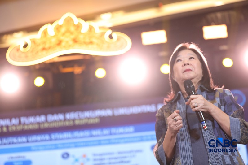 Deputi Gubernur Bank Indonesia, Filianingsih Hendartasaat menyampaikan pemaparan dalam Lampung Financial Festival di Hotel Novotel, Bandar Lampung, Sabtu (5/9/2026). (CNBC Indonesia/Tri Susilo)