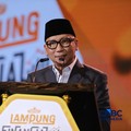 Gubernur Lampung, Rahmat Mirzani Djausal saat menyampaikan pemaparan dalam Lampung Financial Festival di Hotel Novotel, Bandar Lampung, Sabtu (5/9/2026). (CNBC Indonesia/Tri Susilo)