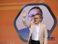 Menteri Koordinator Bidang Pangan RI, Zulkifli Hasan (Zulhas) saat menyampaikan pemaparan dalam Lampung Financial Festival di Hotel Novotel, Bandar Lampung, Sabtu (5/9/2026). (CNBC Indonesia/Tri Susilo)