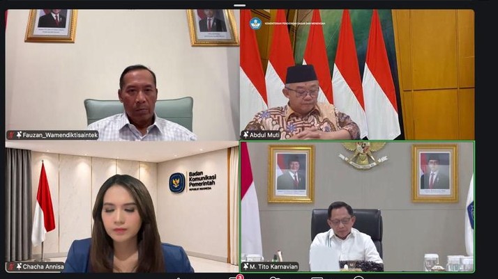 Konferensi Pers Menjaga Keberlangsungan Layanan Pemerintahan dan Pendidikan di Wilayah Terdampak Pasca Erupsi Gunung Anak Krakatau melalui via Zoom. (Dok. Bakom RI)