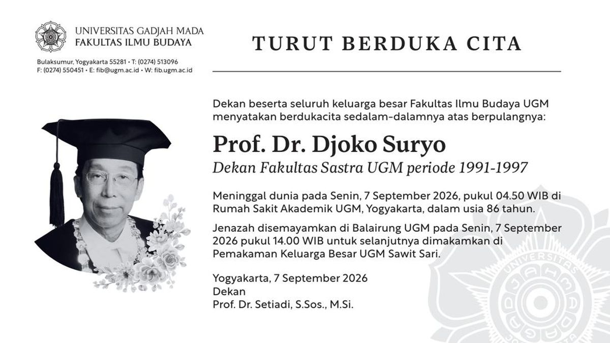 Innalillahi, Guru Besar UGM Prof Djoko Suryo Meninggal
