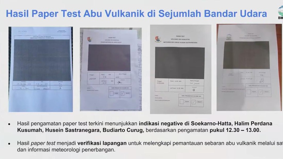 Foto Hasil Paper Test Abu Vulkanik di Bandara Soetta dan Halim Negatif