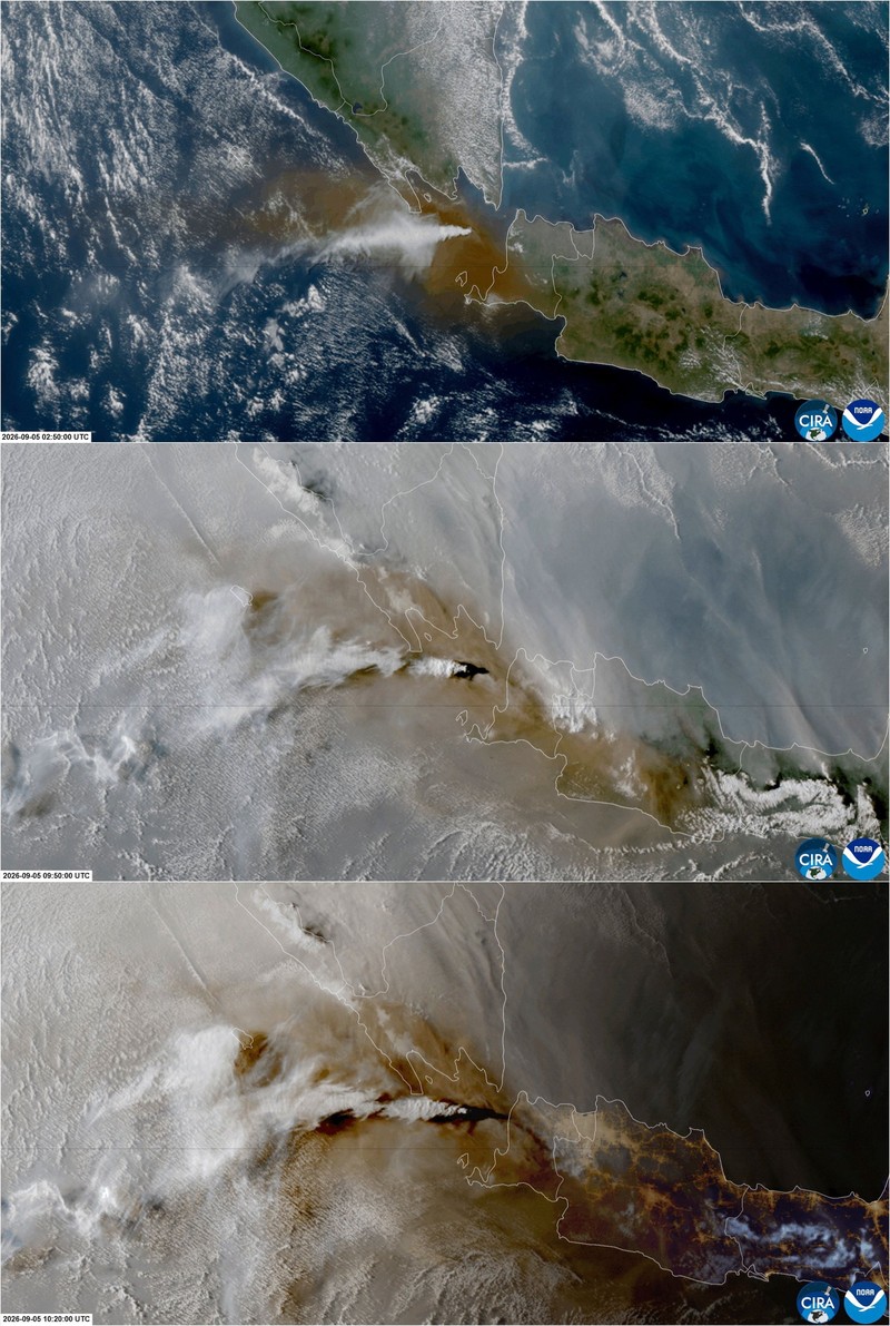 A drone view shows Mount Anak Krakatau volcano spewing hot ash during an eruption, in South Lampung, Lampung province, Indonesia, September 5, 2026. Center for Volcanology and Geological Hazard Mitigation (PVMBG)/Handout via REUTERS ATTENTION EDITORS - THIS IMAGE HAS BEEN SUPPLIED BY A THIRD PARTY. MANDATORY CREDIT. NO RESALES. NO ARCHIVES.      TPX IMAGES OF THE DAY