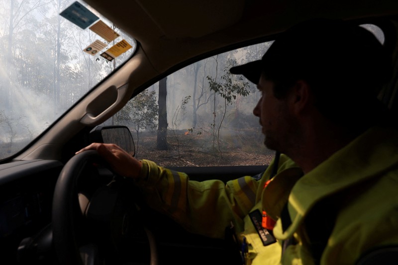Harry Mortensen, seorang petugas pemadam kebakaran musiman dari Forestry Corporation New South Wales, membawa obor tetes saat melakukan pembakaran untuk pengurangan risiko kebakaran di Hutan Negara Bagian Uffington dekat Clarence Town, Australia, pada 7 September 2026. (REUTERS/Hollie Adams)