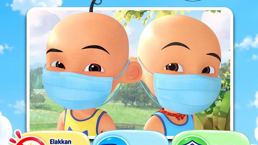 Poster kartun Upin dan Ipin mengajak untuk warga Malaysia untuk memakai masker untuk menghindari diri dari asap dan debu. (Instagram/lescopaque)
