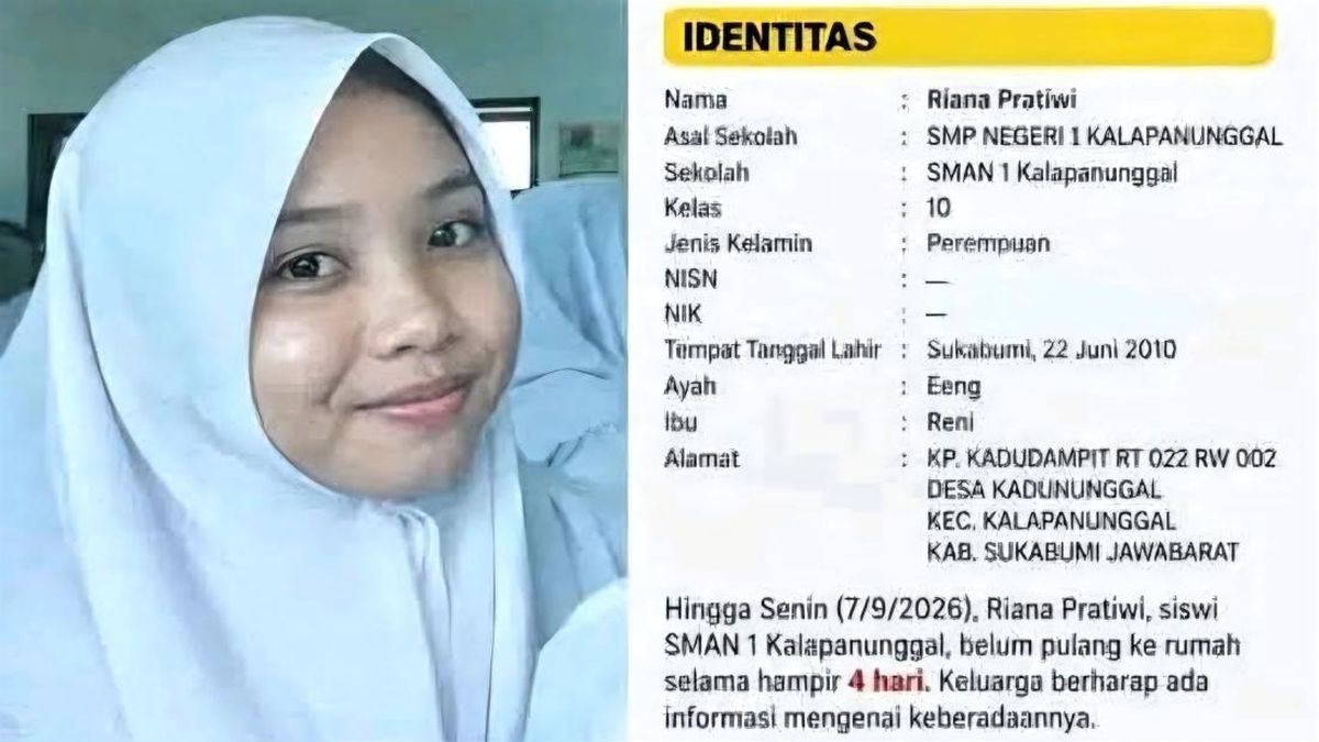 Pamit Beli Seblak, Siswi SMAN 1 Kalapanunggal Sukabumi Hilang Misterius