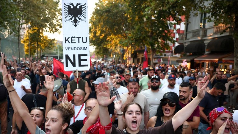 Protesters shout slogans during a demonstration against the government, following months of protests against a planned luxury resort backed by a company linked to Jared Kushner, the son-in-law of U.S. President Donald Trump, on an environmentally sen