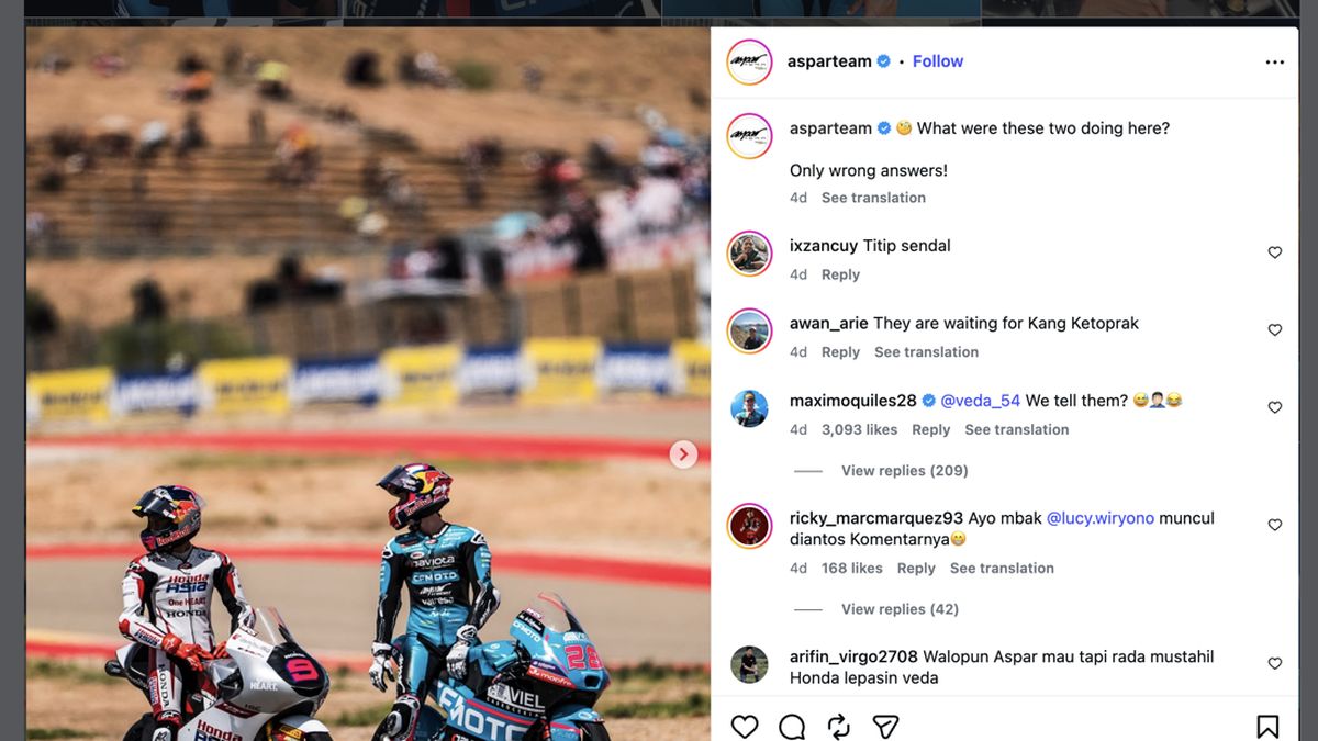 Heboh Foto Veda Diunggah Akun IG Aspar Team, Kode Ketertarikan?
