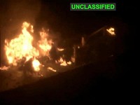 Iranian crude oil carriers after being struck, which U.S. Central Command says it targeted after attempted Iranian missile attacks on a U.S. Navy warship over the past two days, at an unknown location in this still image taken from video released Sep