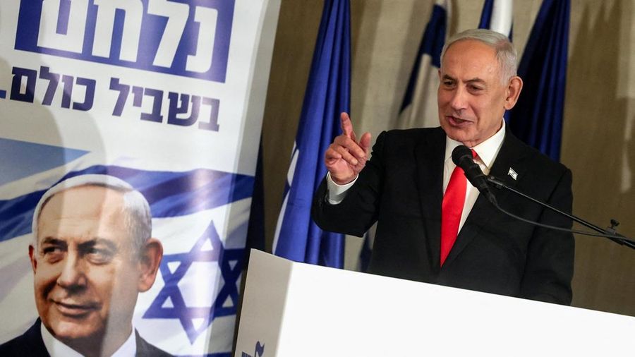 PM Israel Benjamin Netanyahu memberi pernyataan di Yerusalem, Selasa (8/9/ 2026). (REUTERS/Ammar Awad)