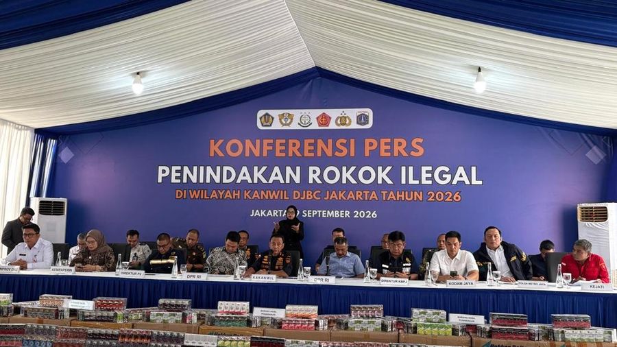 Konferensi pers penindakan rokok ilegal di Jakarta, Rabu (9/9/2026). (Dok. Bea Cukai Jakarta)