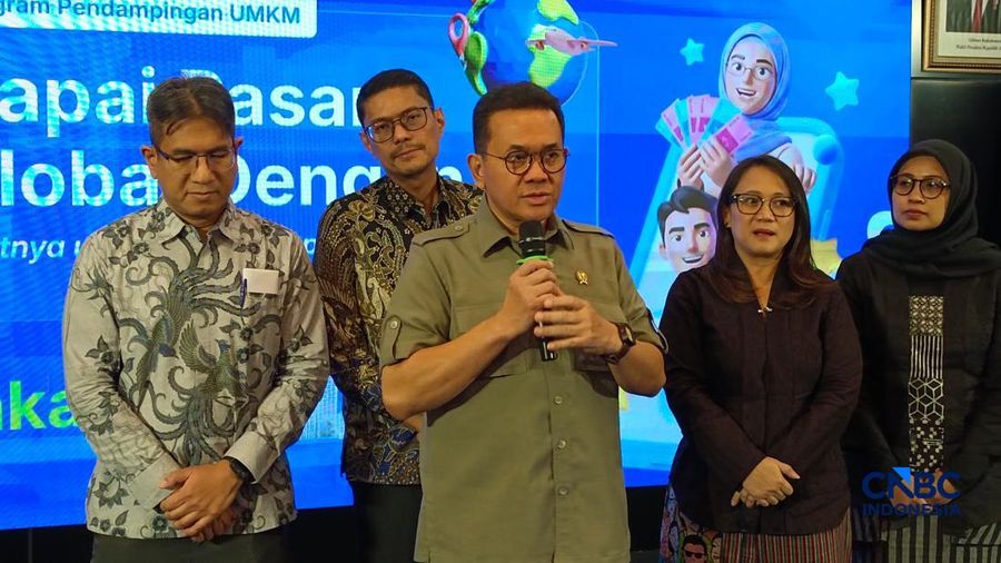 Menteri Perdagangan (Mendag) Budi Santoso saat konferensi pers bersama META di Auditorium Kemendag, Jakarta, Rabu (9/9/2026). (CNBC Indonesia/Martyasari Rizky)