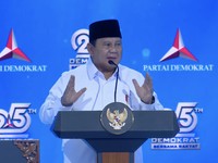 Presiden Prabowo Subianto saat menyampaikan sambutan dalam Perayaan HUT ke-25 Partai Demokrat di Indonesia Arena, Jakarta, Rabu (9/9/2026). (Tangkapan Layar Youtube/Partai Demokrat)