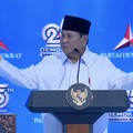Presiden Prabowo Subianto saat menyampaikan sambutan dalam Perayaan HUT ke-25 Partai Demokrat di Indonesia Arena, Jakarta, Rabu (9/9/2026). (Tangkapan Layar Youtube/Partai Demokrat)