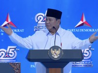 Presiden Prabowo Subianto saat menyampaikan sambutan dalam Perayaan HUT ke-25 Partai Demokrat di Indonesia Arena, Jakarta, Rabu (9/9/2026). (Tangkapan Layar Youtube/Partai Demokrat)