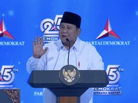 Presiden Prabowo Subianto saat menyampaikan sambutan dalam Perayaan HUT ke-25 Partai Demokrat di Indonesia Arena, Jakarta, Rabu (9/9/2026). (Tangkapan Layar Youtube/Partai Demokrat)