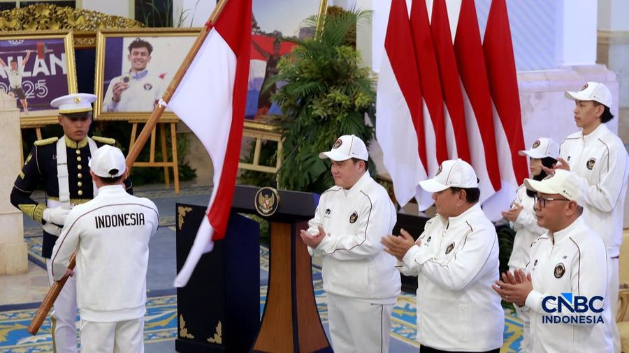 Presiden RI, Prabowo Subianto di acara pelepasan kontingen Indonesia menuju Asian Games ke-20 Aichi Nagoya di Istana Kepresidenan, Jakarta, Rabu (9/9/2026). (CNBC Indonesia/Muhammad Sabki)