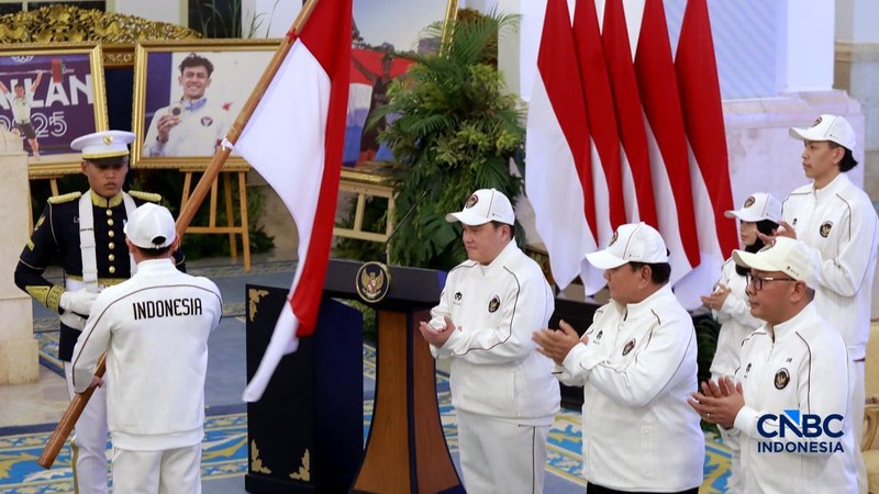 Presiden RI, Prabowo Subianto di acara pelepasan kontingen Indonesia menuju Asian Games ke-20 Aichi Nagoya di Istana Kepresidenan, Jakarta, Rabu (9/9/2026). (CNBC Indonesia/Muhammad Sabki)