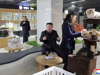 North Korean leader Kim Jong Un visits the Hwasong Pet Shop as he inspects service facilities in the Fourth-Stage District of the Hwasong area, accompanied by his daughter Kim Ju Ae, in Pyongyang, North Korea, in this picture released by North Korea'