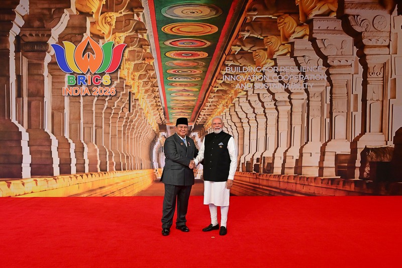 Presiden Prabowo Subianto tiba di Bharat Mandapam, New Delhi, India, untuk mengikuti Konferensi Tingkat Tinggi (KTT) ke-18 BRICS 2026, Sabtu (12/9/2026). (Dok. Muchlis Jr - Biro Pers, Media, dan Informasi Sekretariat Presiden)