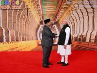 Presiden Prabowo Subianto tiba di Bharat Mandapam, New Delhi, India, untuk mengikuti Konferensi Tingkat Tinggi (KTT) ke-18 BRICS 2026, Sabtu (12/9/2026). (Dok. Muchlis Jr - Biro Pers, Media, dan Informasi Sekretariat Presiden)