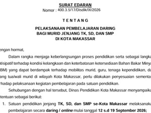 Surat Edaran Sekolah Daring TK, SD, SMP Makassar Imbas Antrean BBM