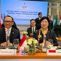 Gubernur Bank Indonesia Destry Damayanti dan Wakil Menteri Keuangan RI Juda Agung dalam  Pertemuan Menteri Keuangan dan Gubernur Bank Sentral BRICS (2nd BRICS Finance Ministers and Central Bank Governors Meeting/BRICS FMCBG) pada 910 September 2026 d