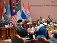 Presiden Republik Indonesia, Prabowo Subianto, menghadiri Konferensi Tingkat Tinggi (KTT) BRICS 2026 yang digelar di Bharat Mandapam, New Delhi, Republik India, pada Sabtu, 12 September 2026. (Dok. Muchlis Jr - Biro Pers, Media, dan Informasi Sekreta