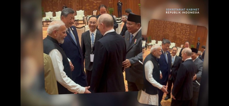 Presiden RI Prabowo Subianto berbincang hangat dengan sejumlah pemimpin dunia di sela-sela Konferensi Tingkat Tinggi BRICS ke-18 di New Delhi, India, Sabtu (12/9/2026). (Dok. Muchlis Jr - Biro Pers, Media, dan Informasi Sekretariat Presiden)