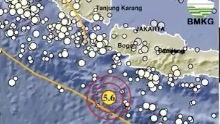 Gempa bumi mengguncang Bayah, Banten dengan kekuatan 5,6 Magnitudo dengan kedalaman 10 Km pada Senin (14/9/2026). (X/infoBMKG)