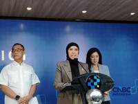 Menteri Komunikasi dan Digital, Meutya Hafid dalam konferensi pers, Senin (14/9/2026). (CNBC Indonesia/Novina Putri Bestari)
