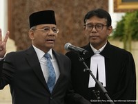 Suahasil Nazara dilantik sebagai Menteri Keuangam Masa Jabatan Periode Tahun 2024-2029, di Istana Negara, Jakarta, Senin (14/9/2026). (Tangkapan Layar Youtube/Sekretariat Presiden)