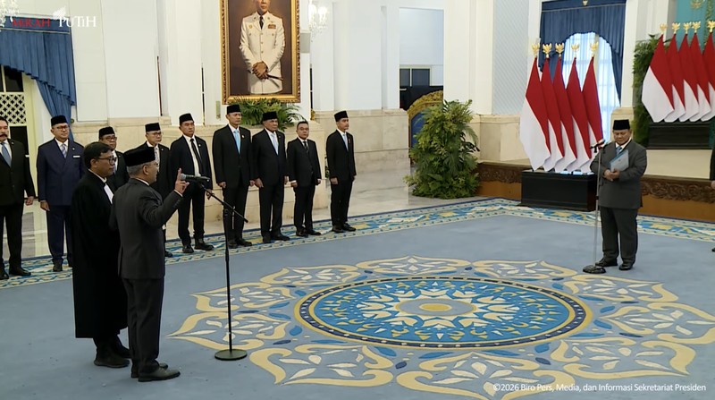 Suahasil Nazara jelang Pelantikan Menteri Kabinet Merah Putih Sisa Masa Jabatan Periode Tahun 2024-2029, di Istana Negara, Jakarta, Senin (14/9/2026). (Tangkapan Layar Youtube/Sekretariat Presiden)