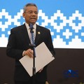 Menteri Keuangan Suahasil Nazara menyampaikan sambutan saat acara Serah Terima Jabatan Menteri Keuangan di Gedung Juanda II, Kementerian Kuangan, Jakarta, Selasa (15/9/2026). (CNBC Indonesia/Faisal Rahman)