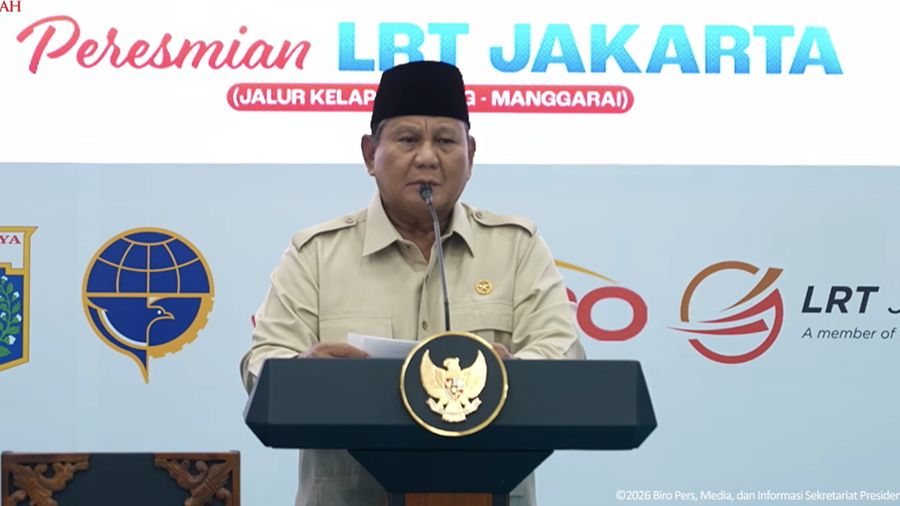 Presiden Prabowo Resmikan LRT Jakarta Jalur Kelapa Gading-Manggarai, 16 September 2026. (Tangkapan layar youtube Setpres RI)