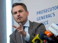 FILE PHOTO: Prosecutor General of Ukraine Ruslan Kravchenko attends a press conference, amid Russia's attack on Ukraine, in Kyiv, Ukraine July 23, 2025. REUTERS/Thomas Peter/File Photo