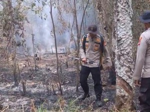 Polisi Padamkan Karhutla di Rantau Bayur Banyuasin dengan Alat Seadanya