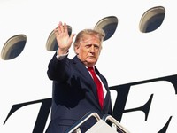 U.S. President Donald Trump boards Air Force One, as he travels to attend a campaign rally supporting Republican U.S. Senate candidate Michael Whatley in North Carolina, at Joint Base Andrews in Maryland, D.C., U.S., September 16, 2026. REUTERS/Kevin