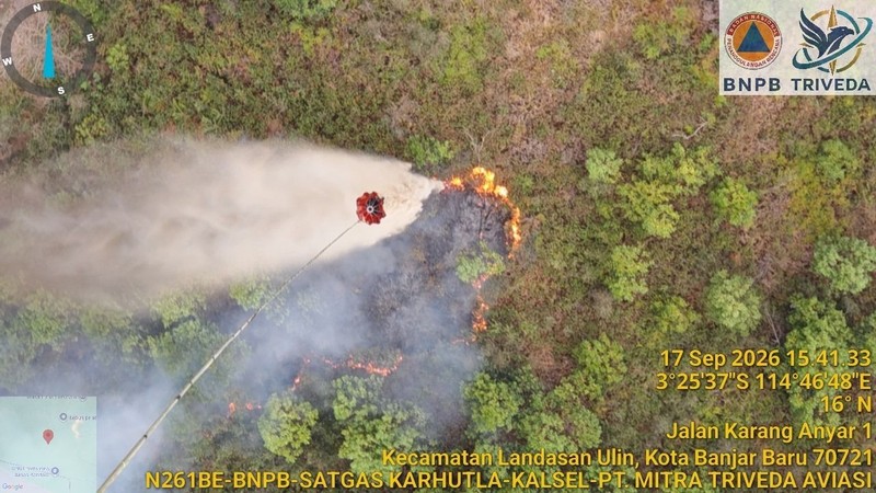 Operasi udara penanggulangan kebakaran hutan dan lahan (karhutla) melalui water bombing kembali direncanakan di sejumlah wilayah Sumatra dan Kalimantan pada Jumat, 18 September 2026.  (Dok BNPB)