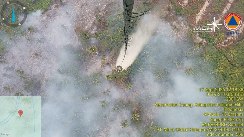Operasi udara penanggulangan kebakaran hutan dan lahan (karhutla) melalui water bombing kembali direncanakan di sejumlah wilayah Sumatra dan Kalimantan pada Jumat, 18 September 2026.  (Dok BNPB)