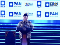 Presiden Prabowo Subianto saat menyampaikan sambutan dalam perayaan puncak Hari Ulang Tahun ke 28 Partai Amanat Nasional, di Jakarta International Convention Center (JICC), Senayan, Jakarta, Jumat (18/9/2026). (Tangkapan Layar Youtube/PAN TV)