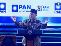 Presiden Prabowo Subianto saat menyampaikan sambutan dalam perayaan puncak Hari Ulang Tahun ke 28 Partai Amanat Nasional, di Jakarta International Convention Center (JICC), Senayan, Jakarta, Jumat (18/9/2026). (Tangkapan Layar Youtube/PAN TV)