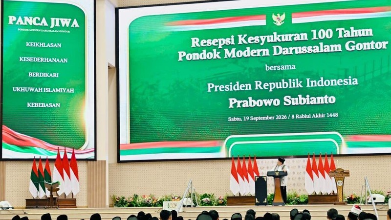 Presiden Prabowo Subianto saat menghadiri Syukuran 100 Tahun Pondok Modern Darussalam Gontor, Sabtu (19/9/2026). (Dok. BPMI Setpres)