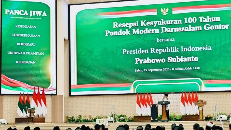Presiden Prabowo Subianto saat menghadiri Syukuran 100 Tahun Pondok Modern Darussalam Gontor, Sabtu (19/9/2026). (Dok. BPMI Setpres)